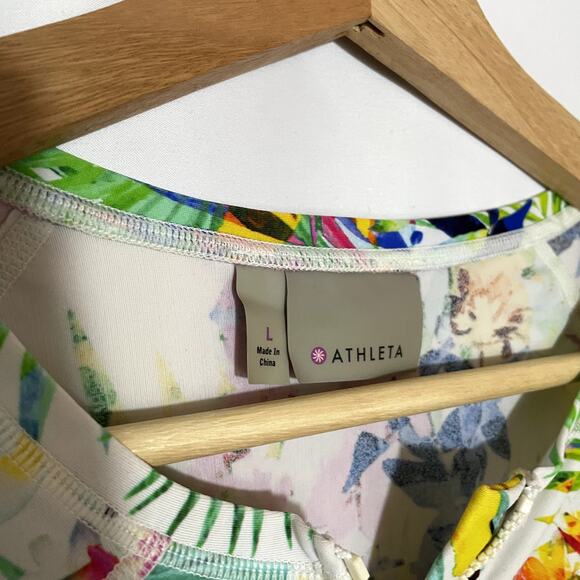 Athleta floral rashguard nylon long sleeved quarter zip top swimsuit women's L - Picture 3 of 6